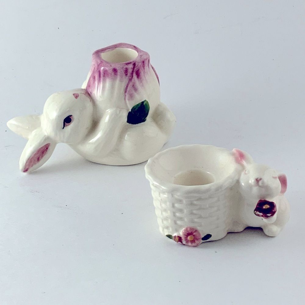 Vintage Avon Easter Bunny Candle Holder Set Made in Brazil 1970’s 2 Pie…